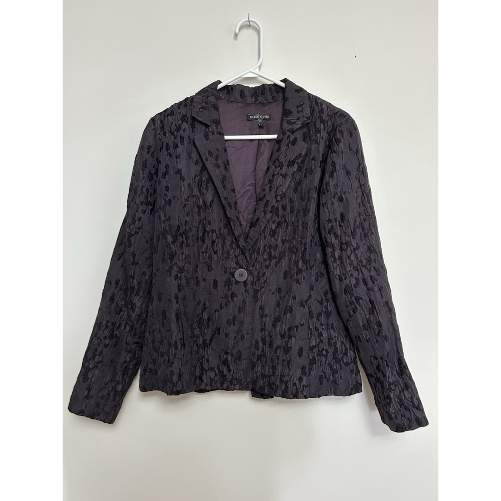 Eileen Fisher Chenille Silk Water Lilly Blazer Structured Quiet Luxury Jacquard
